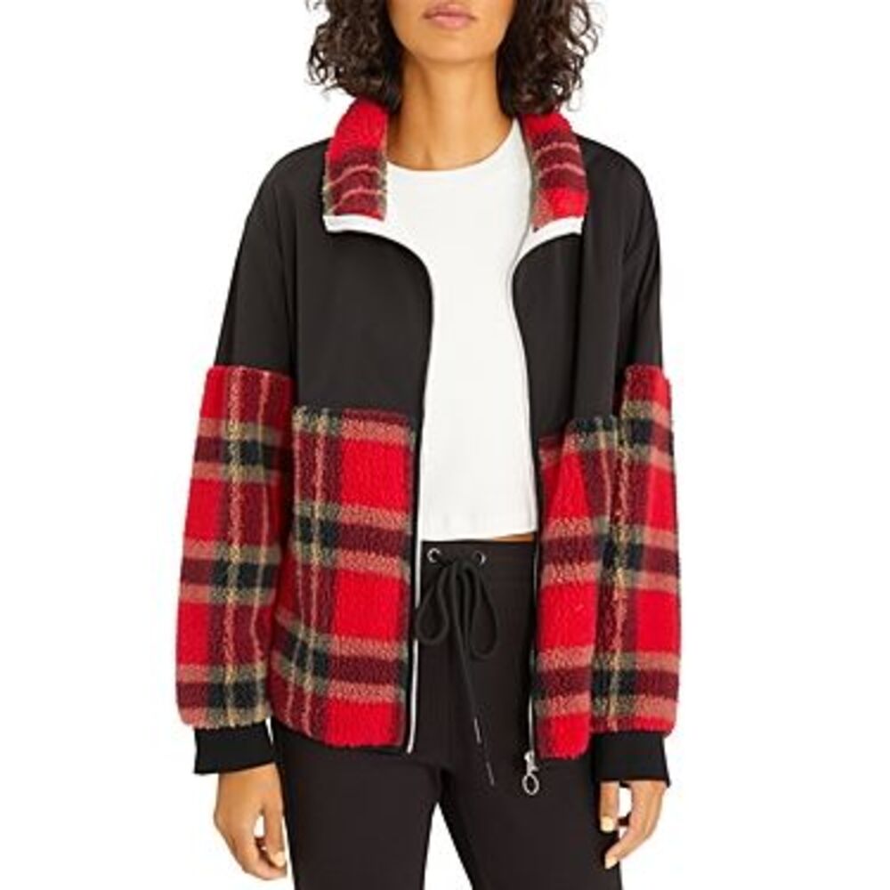 Sanctuary Sherpa Zip Up Jacket In Jasper Plaid - XXS